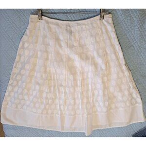 AGB  6 White Cotton Tone on Tone Polka Dot A-Line Side Zip Border Lined Skirt